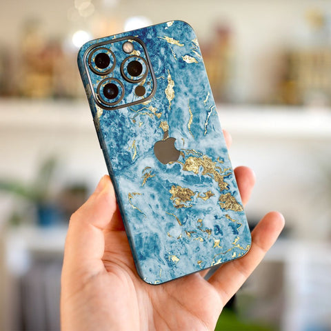 Blue Gold Marble Mobile Skin